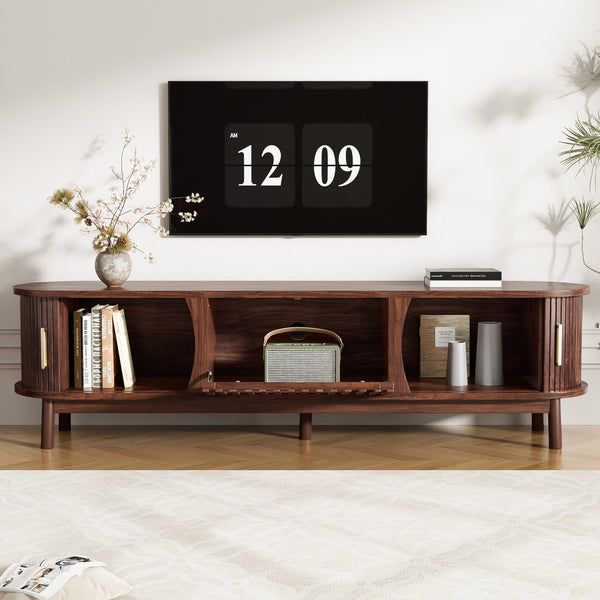 English Elm Modern Farmhouse TV Stand with Textured Woodgrain, Waterproof Surface, Sliding & Drop-Down Storage (75") N710P257615P