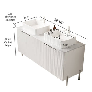 English Elm Turio 60" Freestanding Bathroom Vanity Set With Carrara White Countertop & Soft-Close Storage Doors W2615S00131-GIGA