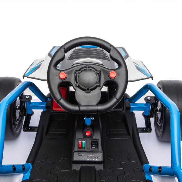 English Elm 24v Dual Motor Kids Go Kart with Drift Mode Roll Cage and Rear Suspension Ages 6 to 12 Blue W1578P454056