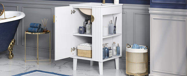 English Elm 20-inch French Style Bathroom Vanity with Integrated Ceramic Sink, Carved Accents & Soft-Close Door White N710P330971K