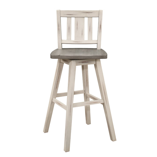 English Elm Pub Height Swivel Chairs Set Of 2, Distressed Gray & White Rubberwood With 360-Degree Comfort B011P194918-GIGA
