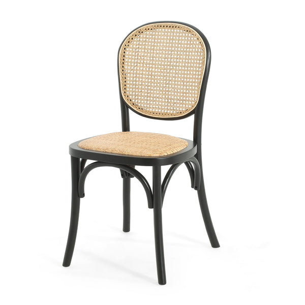 English Elm Christopher Knight Home® - DINING Chairs with Birch Wood Frame and Rattan Backrest, Foam Seat, Vintage Curved Design, Set of 2 Black N779P192530B