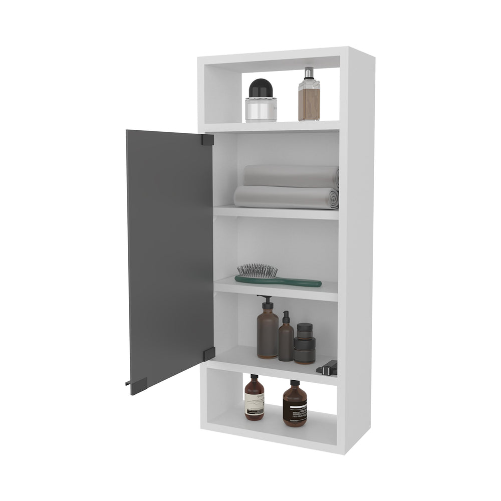English Elm FM Pinedale Medicine Cabinet with Mirrored Door and Open Shelves, Wall-Mounted Scratch-Resistant Storage White 33.46 L x 16.93 W x 4.33 H B128P301386