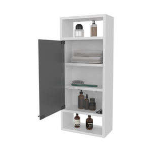 English Elm FM Pinedale Medicine Cabinet with Mirrored Door and Open Shelves, Wall-Mounted Scratch-Resistant Storage White 33.46 L x 16.93 W x 4.33 H B128P301386