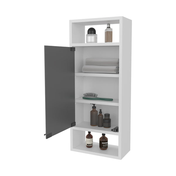 English Elm FM Pinedale Medicine Cabinet with Mirrored Door and Open Shelves, Wall-Mounted Scratch-Resistant Storage White 33.46 L x 16.93 W x 4.33 H B128P301386