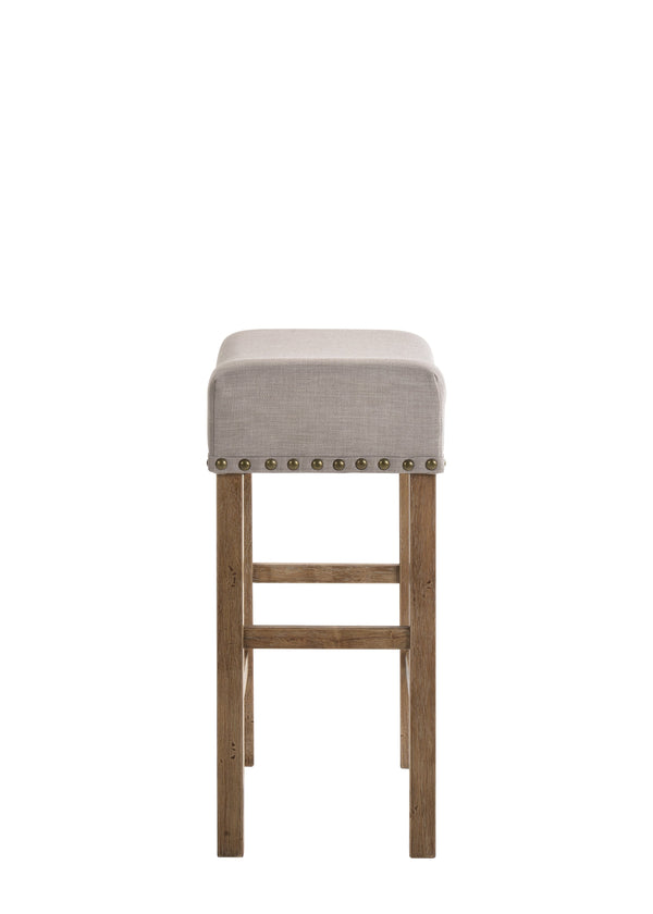 English Elm Martha Tan Linen Counter Height Stool Set of 2 — Weathered Oak Finish, Padded Seat, Nailhead Trim, 26" Height B2726P338650