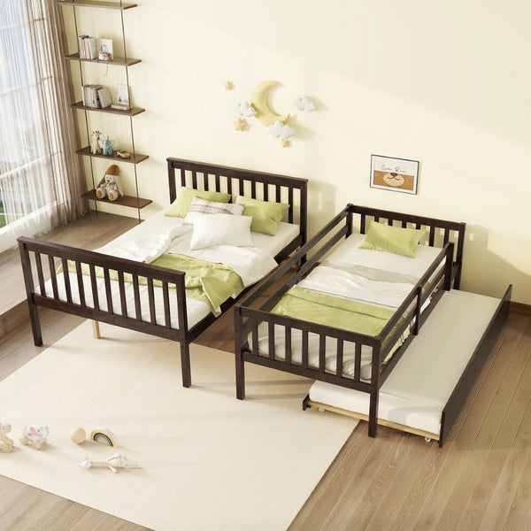 English Elm Twin Over Full Bunk Bed With Trundle - Convertible, Detachable Design In Espresso Finish, Space-Saving W504S00188-GIGA