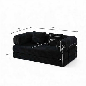 English Elm Compression Corduroy Modular Floor Sofa Sleeper Loveseat Tatami Sectional for Living Room Black W1919P414125