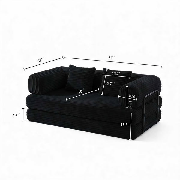 English Elm Compression Corduroy Modular Floor Sofa Sleeper Loveseat Tatami Sectional for Living Room Black W1919P414125