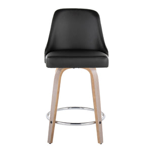 English Elm Fixed-height Swivel Counter Stools with Faux Leather Seats and Chrome Footrest Set of 2 B202S01849