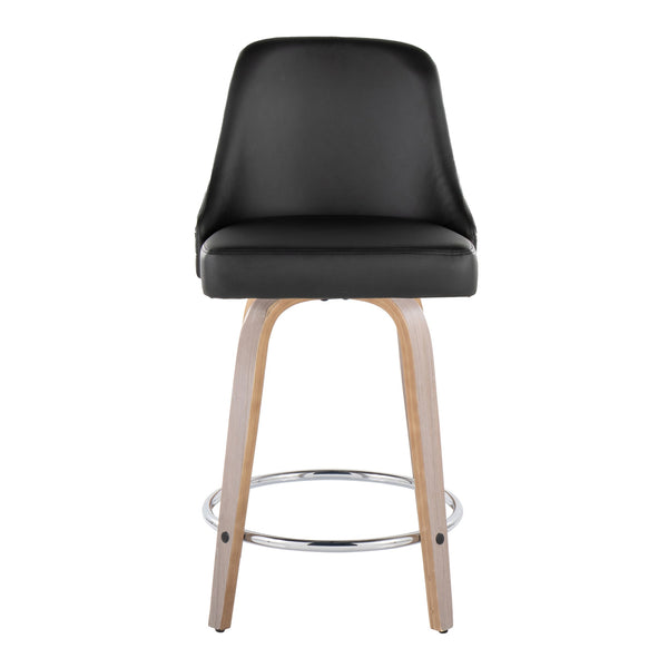 English Elm Fixed-height Swivel Counter Stools with Faux Leather Seats and Chrome Footrest Set of 2 B202S01849