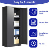 English Elm 71"H Metal Garage Storage Cabinet, Black Tool Steel Locking Cabinet With Doors and 3 Shelves, Tall Cabinets For Garage Storage Systems Lockable File Cabinet For Home Office, Classroom/Pantry