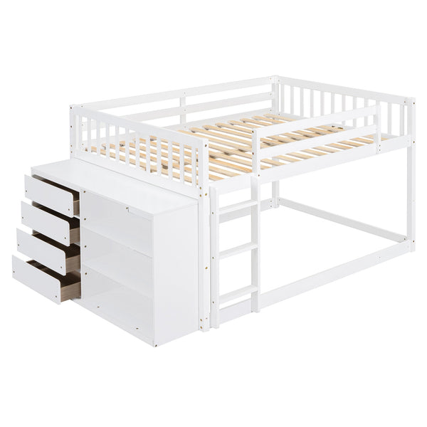 English Elm Full Over Bunk Bed with Four Drawers Three Shelves Pine and Mdf Kids Frame White LT000267AAK-1