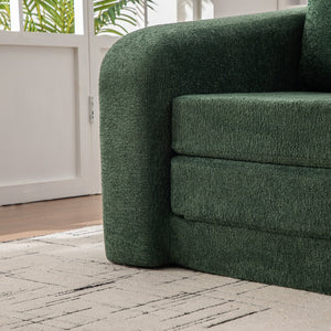 English Elm 71" Chenille Pull Out Sleeper Loveseat Convertible Floor Couch for Dorm or Guest Bedroom Green W3118P388901