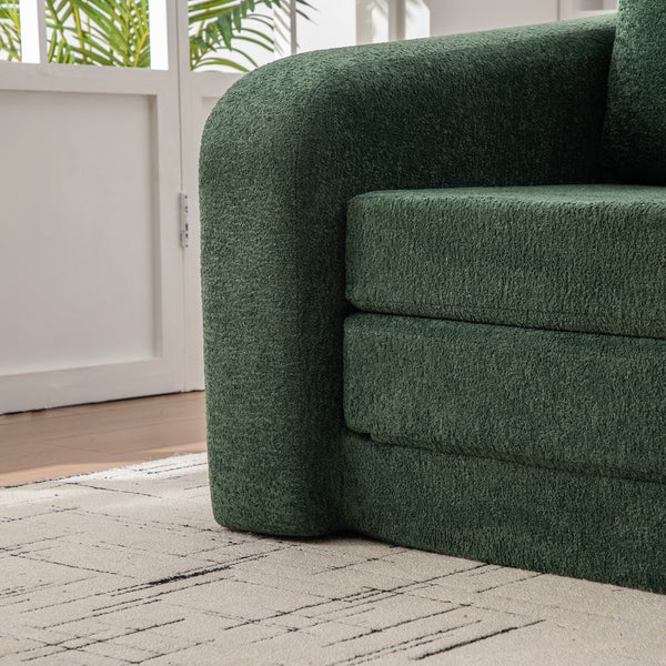 English Elm 71" Chenille Pull Out Sleeper Loveseat Convertible Floor Couch for Dorm or Guest Bedroom Green W3118P388901