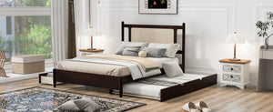 English Elm Queen Size Wooden Rattan Platform Bed With Spacious Storage Drawers & Twin Trundle In Espresso Finish N820S00002P-GIGA