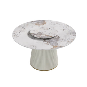 English Elm 53.15 Modern Round Dining Table With Rotating Turntable - Elegant White Sintered Stone For 6 People W1535S00452