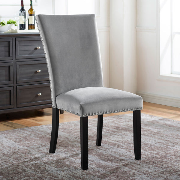 English Elm Gorgeous Marble Top 7 Piece Dining Set with Nailhead Upholstered Chairs Dark Wood Base Black,Light Gray,White B2741S00763