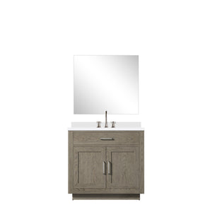 English Elm Grey Oak Single Bath Vanity Set With Cultured Marble Top, Mirror & Faucet - Stylish & Compact! B2731S01957