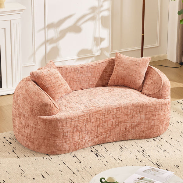 English Elm Pink Curved Two-Person Chenille Sofa with Armrests & 2 Pillows — Compact, Spring-Foam Support W3612P350755