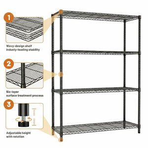 English Elm 1400 Lbs Capacity Four Tier Wire Shelving Unit Heavy Duty Steel Garage Pantry Rack Black W5386P445377