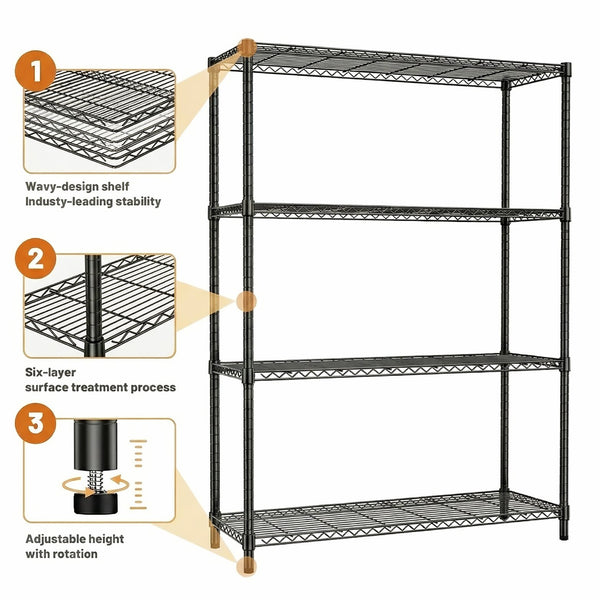 English Elm 1400 Lbs Capacity Four Tier Wire Shelving Unit Heavy Duty Steel Garage Pantry Rack Black W5386P445377