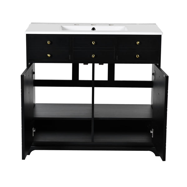 English Elm 36'' Bathroom Vanity with Ceramic Sink Combines Retro Solid Wood Frame, Soft-Close Drawers & Ample Storage Black N710P195628B