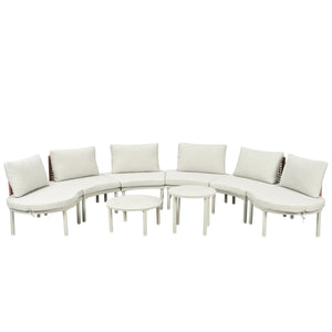 English Elm TOPMAX 8-Piece Patio Sofa Set with Modular Half-Moon Sectionals, Tempered Glass Tables, Cushioned Komfort Beige SP100029AAA