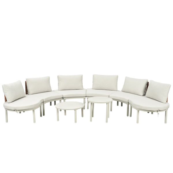 English Elm TOPMAX 8-Piece Patio Sofa Set with Modular Half-Moon Sectionals, Tempered Glass Tables, Cushioned Komfort Beige SP100029AAA