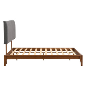 English Elm Full Full Size Solid Dry Bamboo Platform Bed with Gray Curved Adjustable Upholstered Headboard, 7.3in Storage, 500lb Capacity BS701P192140E