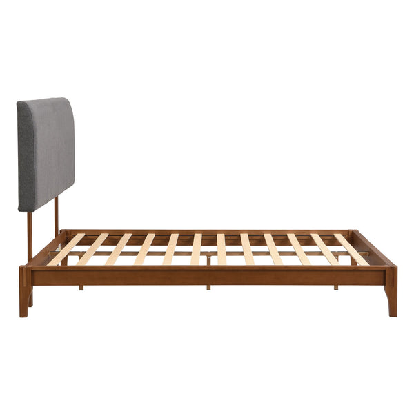 English Elm Full Full Size Solid Dry Bamboo Platform Bed with Gray Curved Adjustable Upholstered Headboard, 7.3in Storage, 500lb Capacity BS701P192140E
