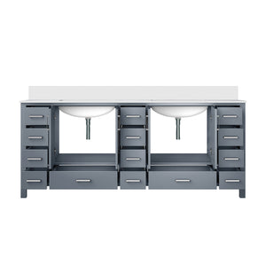 English Elm Dark Grey 84" Double Bath Vanity with White Quartz Top, Solid Wood, Soft-Close Drawers, Ample Storage B2731P258975