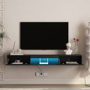 English Elm Floating Wall Mounted Tv Stand with Led Backlit Gloss Cabinet for Living Room W1321P300549