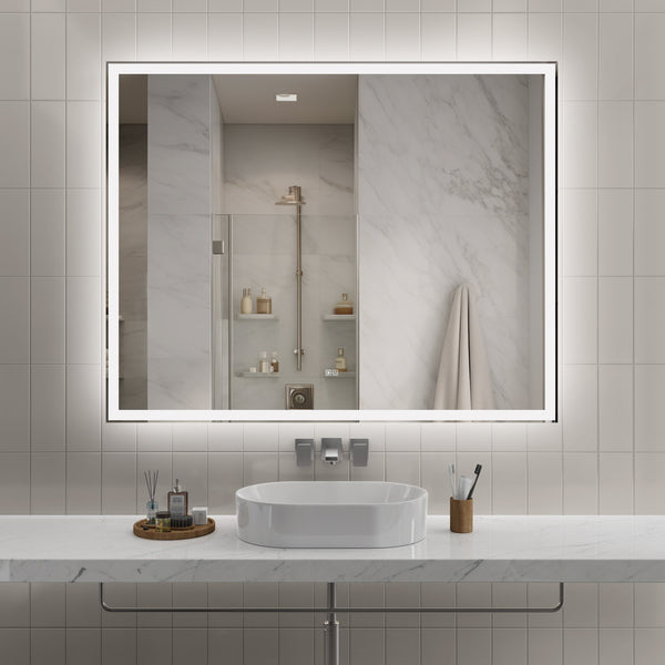 English Elm 60"x48" Modern LED Smart Mirror — Front & Back Lit Bathroom Mirror, Touch Anti-Fog, 3-Color Memory Mode T3177P284028