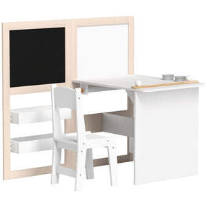 English Elm Qaba Kids Table And Chair Set - 3-In-1 Art Station With Storage, Foldable Blackboard & Whiteboard W2225P249734-GIGA