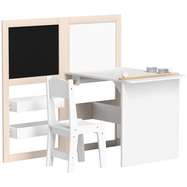 English Elm Qaba Kids Table And Chair Set - 3-In-1 Art Station With Storage, Foldable Blackboard & Whiteboard W2225P249734-GIGA