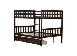 English Elm Full Full Over Full Rubber Wood Bunk Bed With 2 Storage Drawers, Convertible Into 2 Separate Beds, Espresso W504S00196