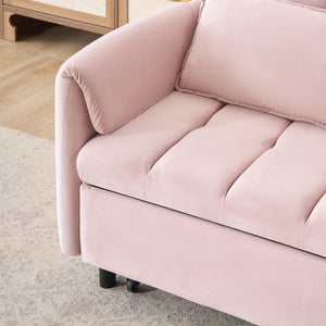 English Elm 52 Pink Modern Velvet Sofa Bed 3-in-1 Convertible Loveseat with Pillows, Pockets, Metal Legs, Compact Design W1658P266338