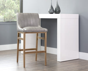 Sunpan Halden Urban Bar Stool with Bold Channel Tufting and Rustic Bronze Steel Frame for Stylish Spaces Bravo Metal
