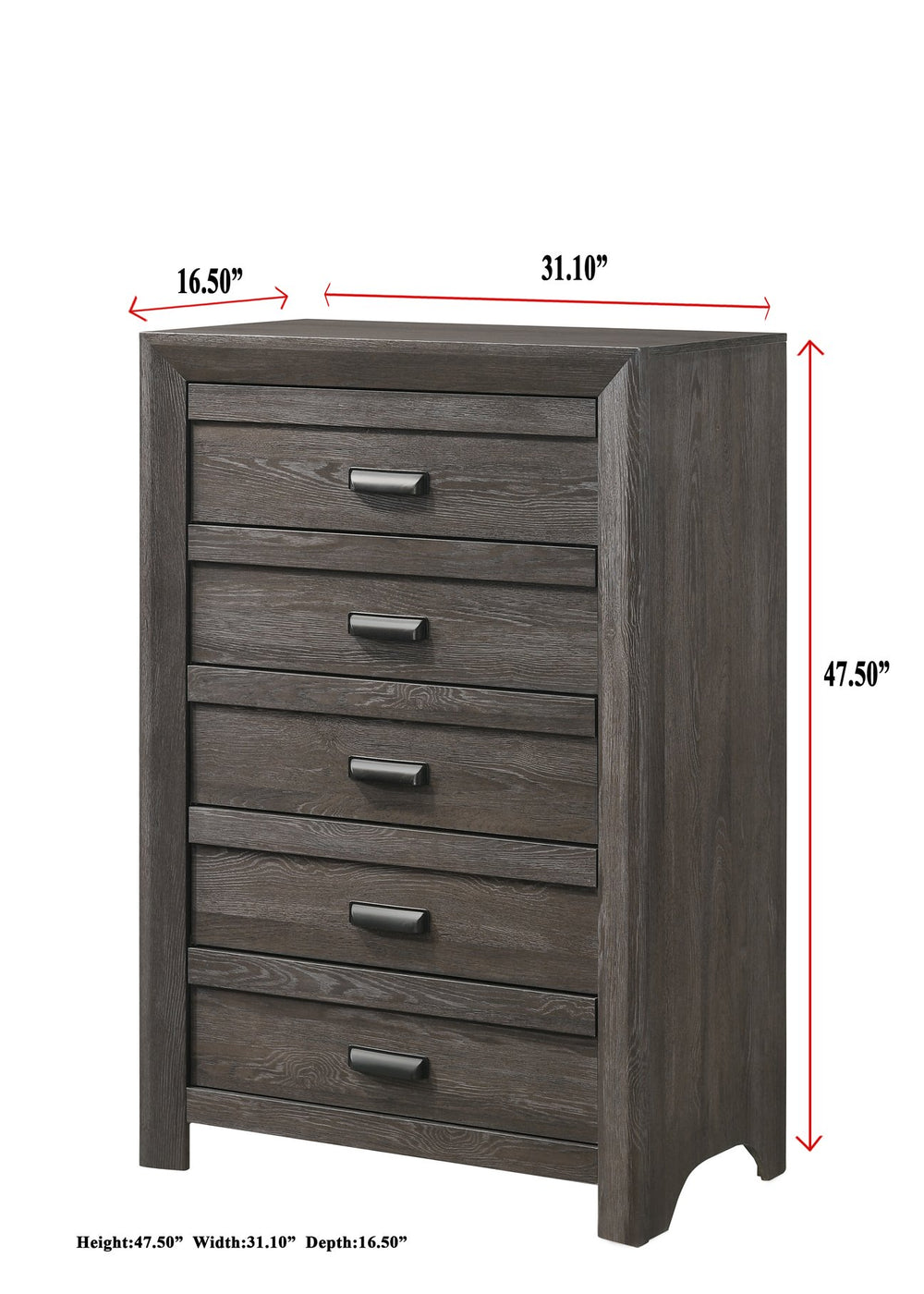 English Elm 1pc Five-Drawer Driftwood Chest with Cup Handles Rustic Wooden Bedroom Storage Tower, 31.1x16.5x47.5" Gray,Grayish Brown 34.1 L x 19.5 W x 50.5 H B011P234750
