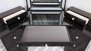 English Elm Glam Elegant Vanity Set with LED Mirror, Plush Stool, Ample Storage, Felt-Lined Drawers, Chic Finish Grey Mix 34 L x 19 W x 31 H B2741S00677