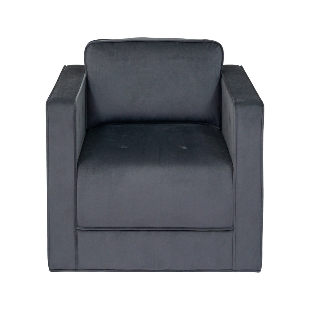 JLA Home Martha Stewart - 360 Plush Upholstered Swivel Chair by Martha Stewart — Soft Gray Tufted Arms, Welt Trim, Smooth 360° Rotation, Cozy Lounge Statement MT103-1188