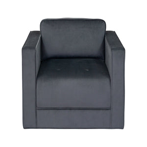JLA Home Martha Stewart - 360 Plush Upholstered Swivel Chair by Martha Stewart — Soft Gray Tufted Arms, Welt Trim, Smooth 360° Rotation, Cozy Lounge Statement MT103-1188