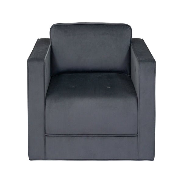 JLA Home Martha Stewart - 360 Plush Upholstered Swivel Chair by Martha Stewart — Soft Gray Tufted Arms, Welt Trim, Smooth 360° Rotation, Cozy Lounge Statement MT103-1188