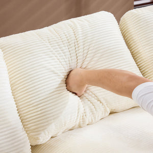 English Elm White corduroy compressed sofa with 3 back cushions & 2 throw pillows—soft, lightweight, durable comfort W3612S00015