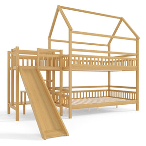 English Elm Full Bunk Bed with Trundle Bookshelf Storage Pine Frame Car Design for Kids Natural W1580S00303