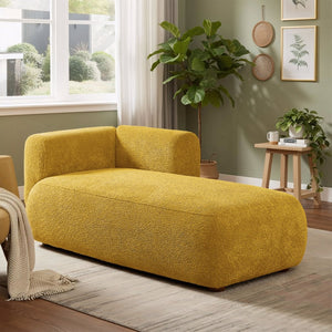 English Elm Upholstered Boucle Chaise Lounge with Foam Spring Seat and Warm Wooden Legs W5515P437358