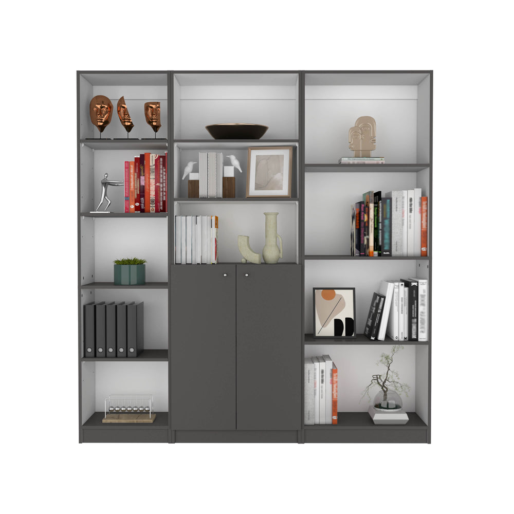English Elm Poole 3 Piece Home Bookcase Set — 67" Wide, 12 Shelves & Two-Door Cabinet for Stylish Storage Gray+White Matte,Multicolor 41 L x 28 W x 5 H B070S00262