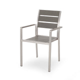 Christopher Knight Home® - Noble House - Cape Coral Outdoor Modern Aluminum Dining Chair With Faux Wood Seat - Set Of 2