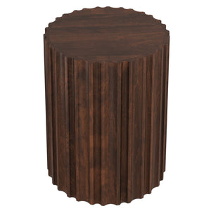English Elm Rolf Solid Mango Wood Fluted Round Side Table Sculptural Walnut Accent Piece B136P420276